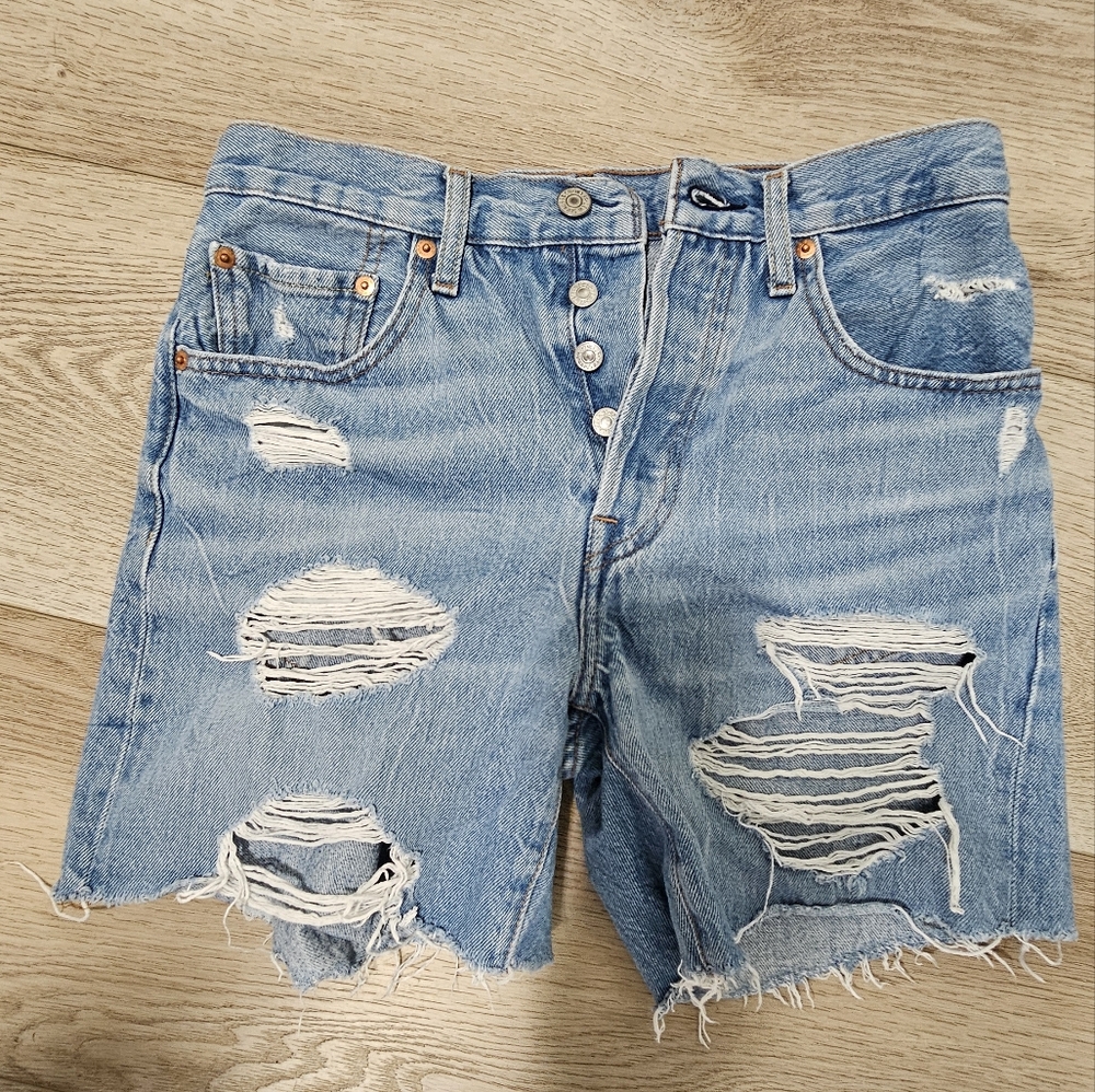 Levi's Light Blue Distressed Jean Shorts